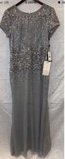 NWT Adrianna Papell Long Beaded Dress Silver Grey Blue SIZE 14. Wedding, Formal