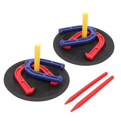  Rubber Horseshoe Game Set for Indoor and Outdoor, 4 Horseshoes (2 Red/2 