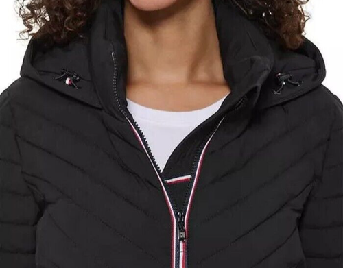 Tommy Hilfiger Women's Black 1/2 Puffer Hooded Covert Coat (1699099) Size XL-NWT - Picture 3 of 6