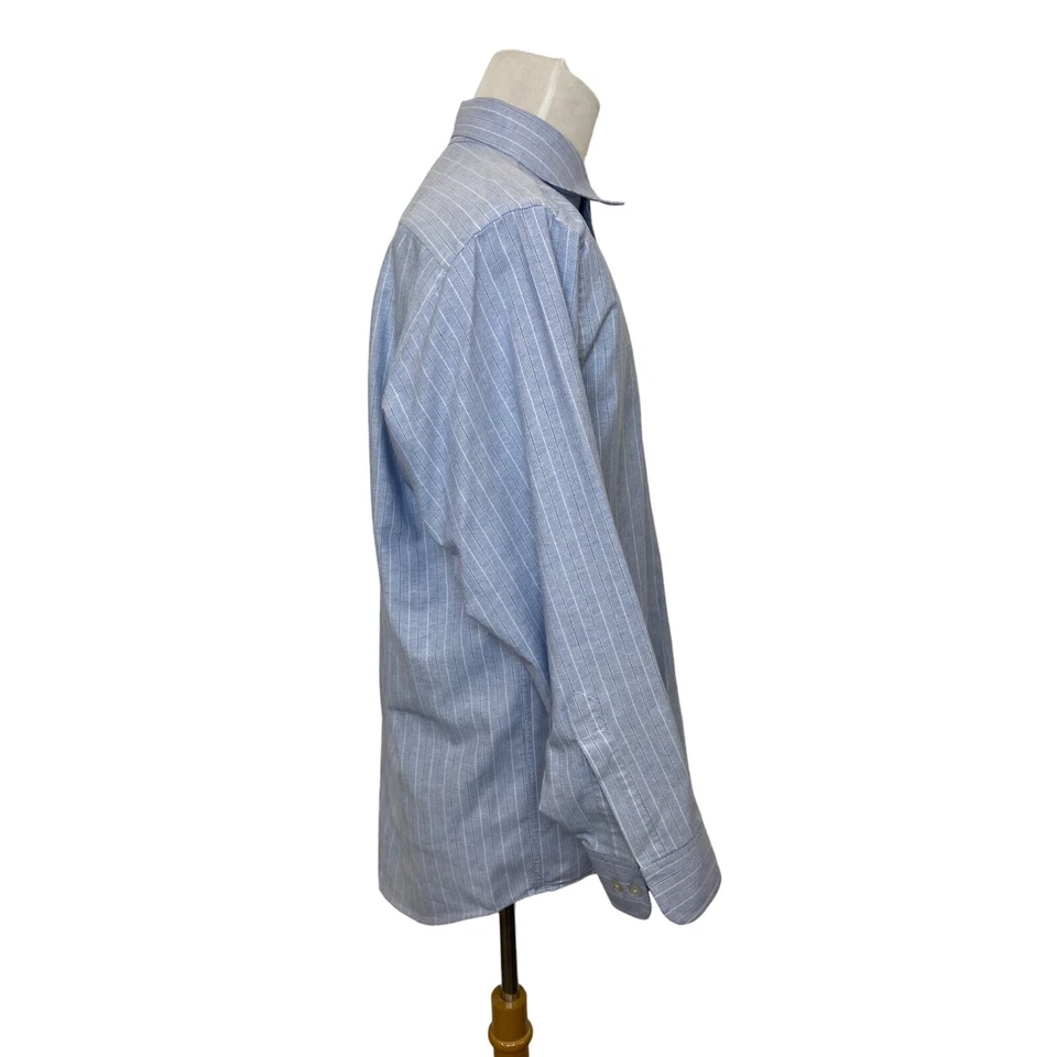 Camisa de hombre Manhattan azul y blanco a rayas manga larga con botones talla 32-33 Foto 3 de 4