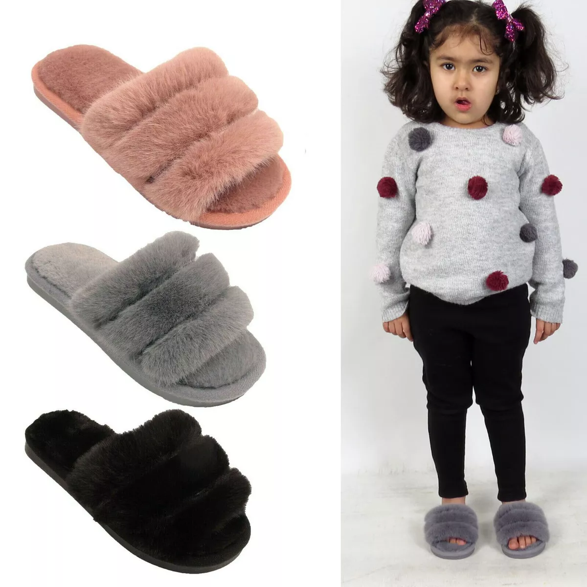 Fluffy sliders for kids clearance