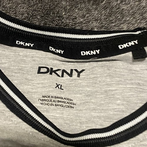 DKNY Ringer T-Shirt Men's XL Gray Navy Blue Short Sleeve Cotton Blend Y2K - Picture 6 of 7
