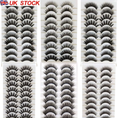 UK 10 Pair 3D Mink False Eyelashes Wispy Cross Long Thick Soft Fake Eye Lashes