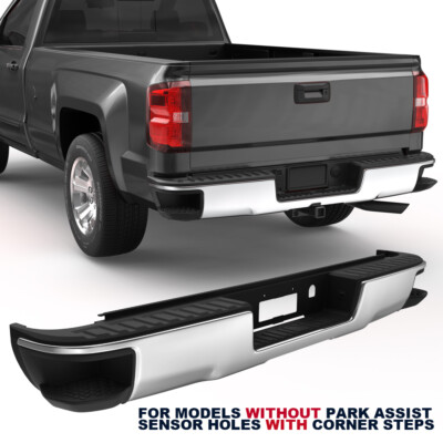 Chrome Rear Bumper For 2014-2018 Chevrolet Silverado GMC Sierra 1500 w/o Sensor