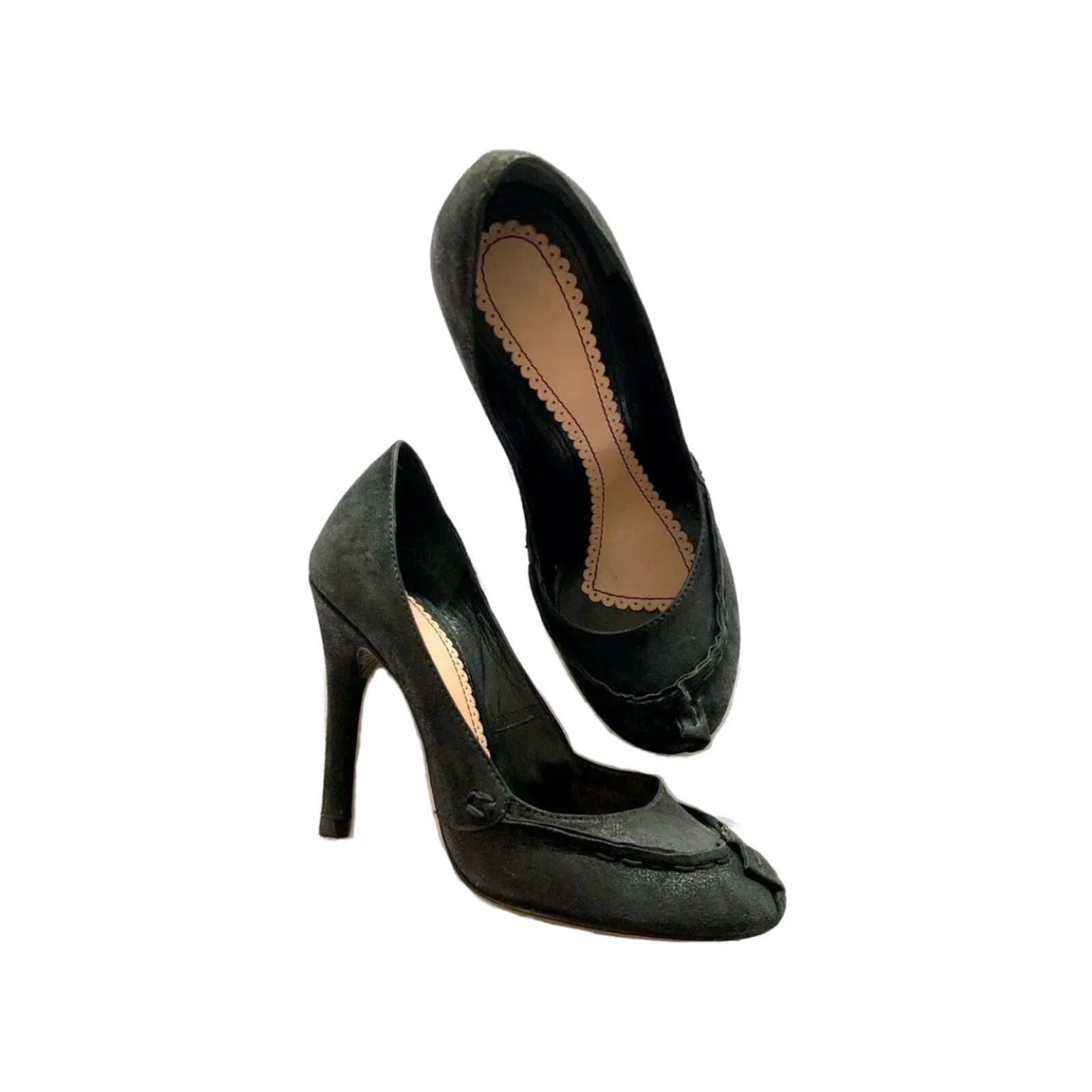 Escarpins vintage JOHN GALLIANO avec surpiqûres devant en daim noir brossé EU37 US6