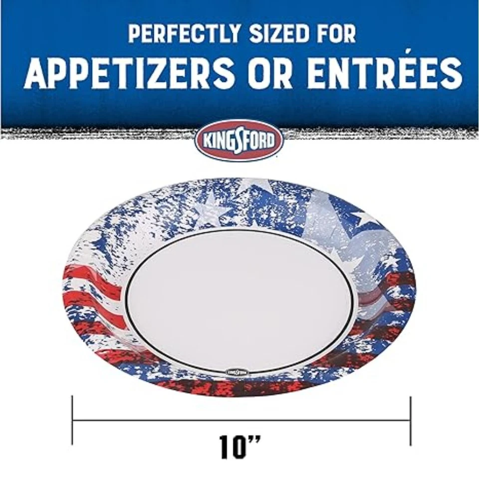 Placas de papel patrióticas de alta resistencia de 10" - a prueba de remojo, bandera de Estados Unidos del 4 de julio, 35 unidades Foto 4 de 4