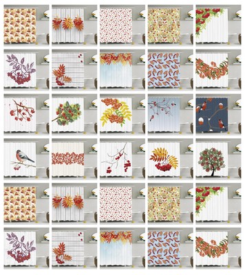 Rowan Berry Pattern Shower Curtain Fabric Decor Set with Hooks 4 Sizes Ambesonne