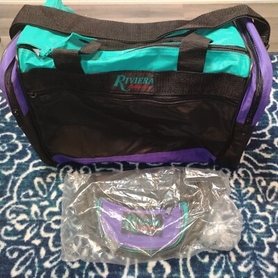 Vintage 90s Color Block Scheme,  black, green. Purple Duffle Bag With Fanny Pack