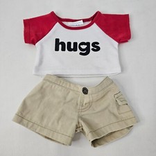 Build A Bear Outfit Accessories Teddy Hugs White Red T Shirt Tan Cargo Shorts
