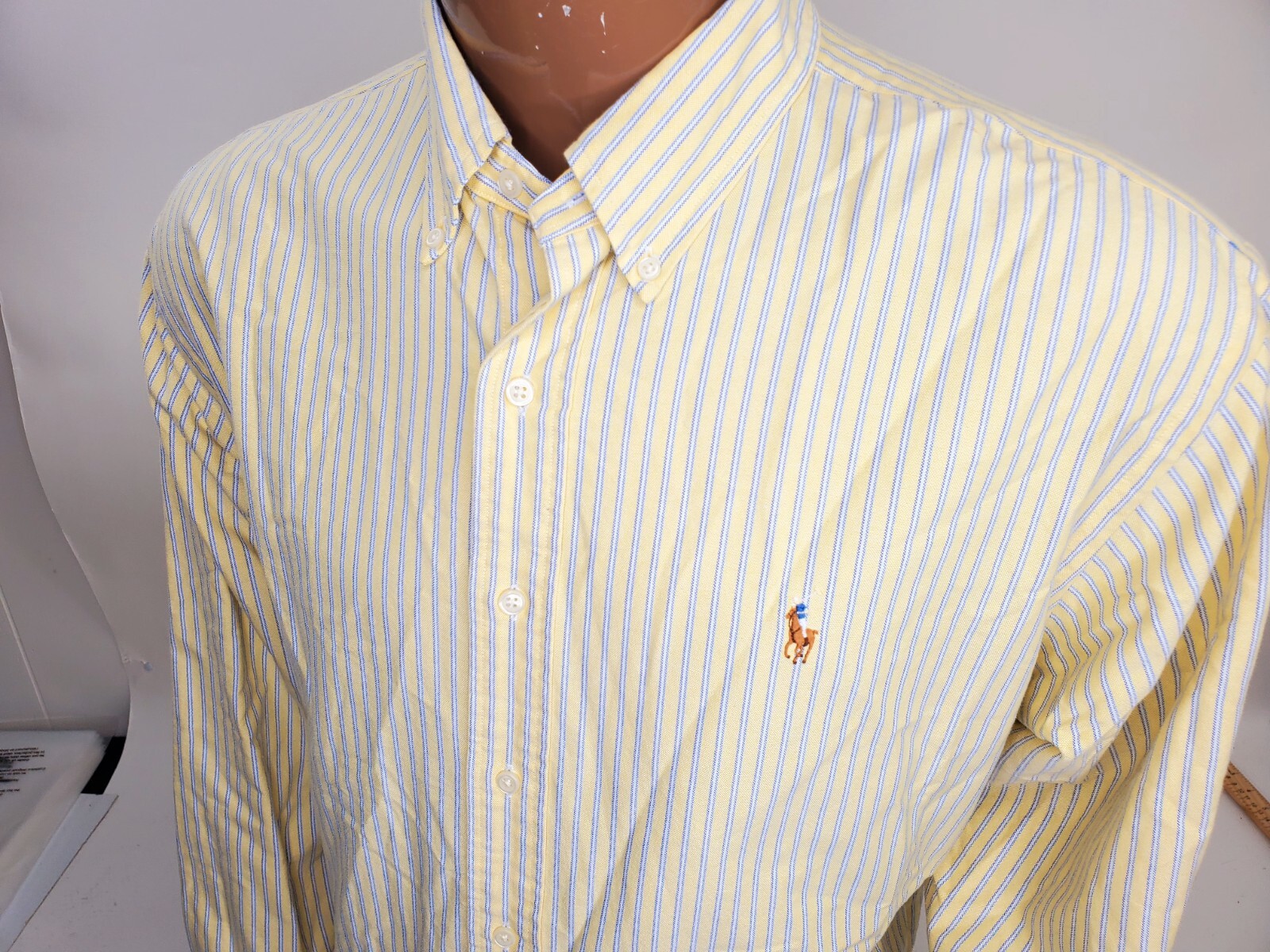 Camicia uomo Ralph Lauren vestibilità classica blu giallo righe marrone pony