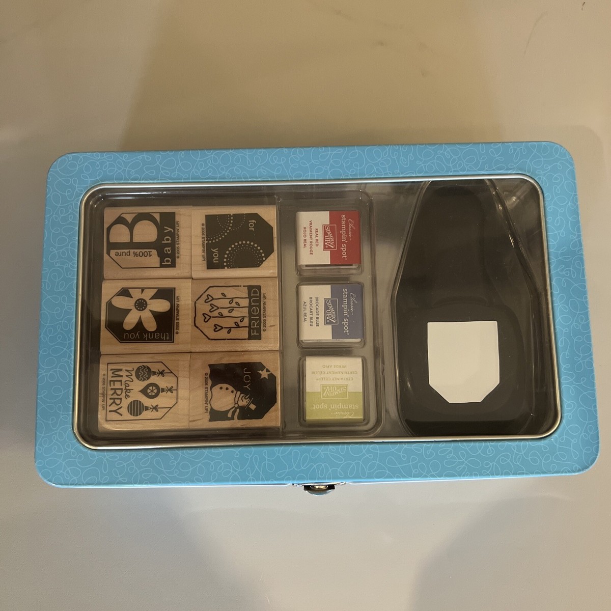 STAMPIN UP 105933 Terrific Tags Punch Box 6 Tag Stamps 3 Ink Spots