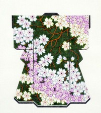 Cherry Blossoms on Dark Green LG. Kimono handpainted Needlepoint Canvas by LEE