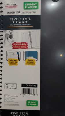 Five Star Customizable Academic 2023-2024 Weekly Monthly Student Planner, Black
