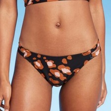 Women's Strappy Side Cheeky Bikini Bottom Shade Shore Animal Print Small
