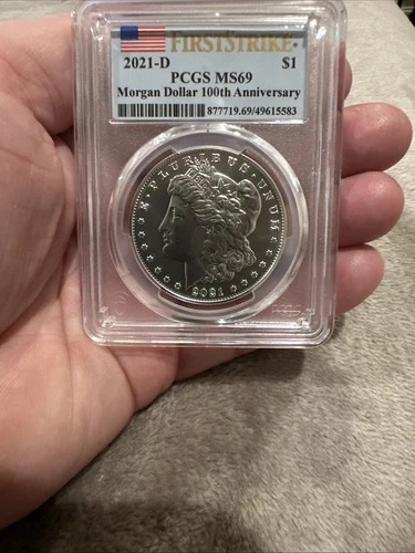 2021 $1 D SILVER MORGAN DOLLAR PCGS MS69 FLAG FIRST STRIKE DENVER GREAT COIN !!!