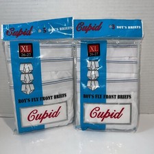  2 Boys Fly Front White briefs, sixe XL 14-16 26-27 Waist 100 cotton Cupid