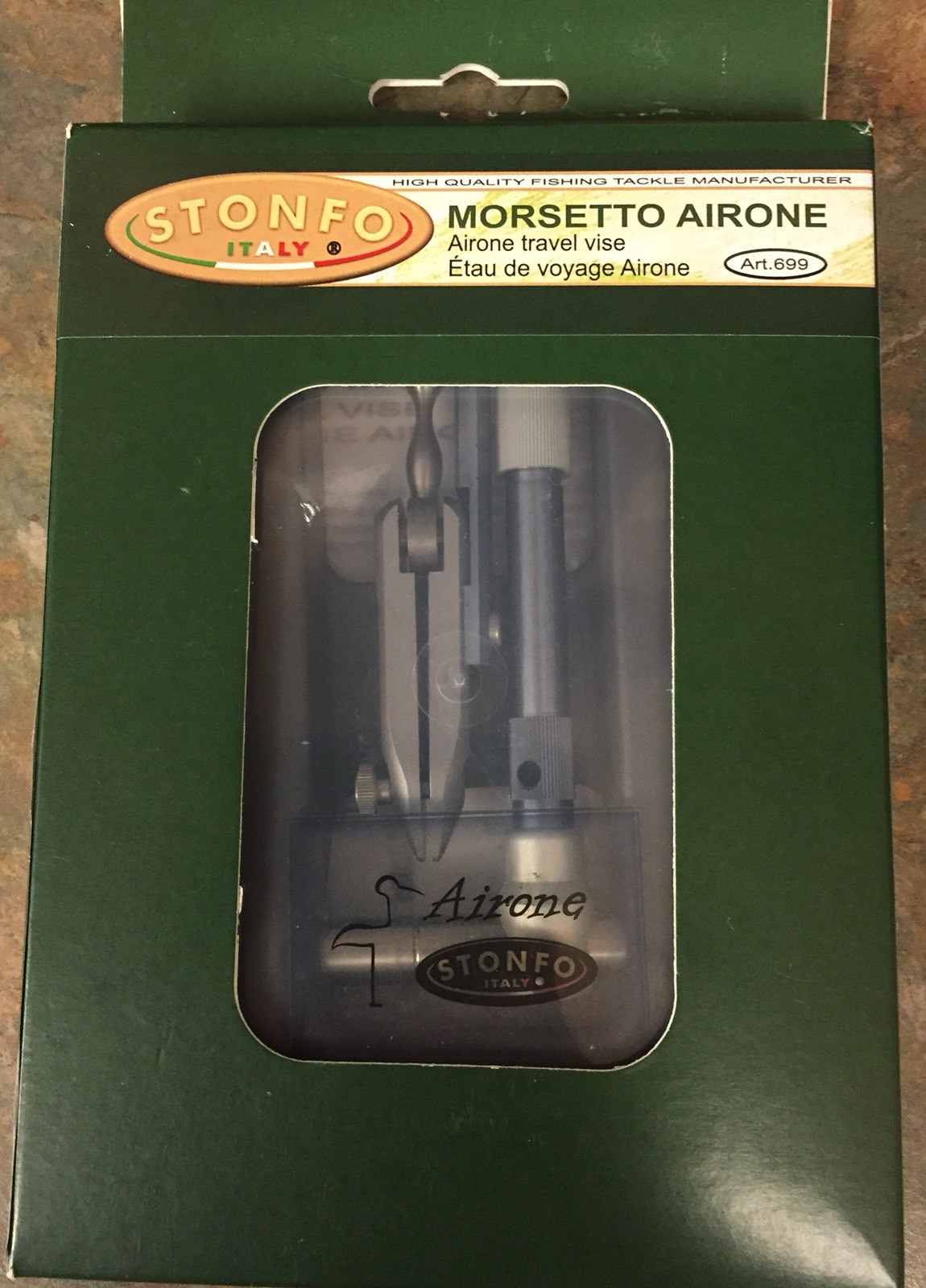 STONFO AIRONE TRAVEL FLY TYING VISE. COMPACT. NEW IN PACKAGE. MADE IN