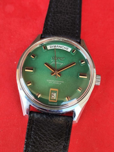 Montre homme vintage CAMY Jet King cadran vert automatique 25 bijoux AS:1882 _3564