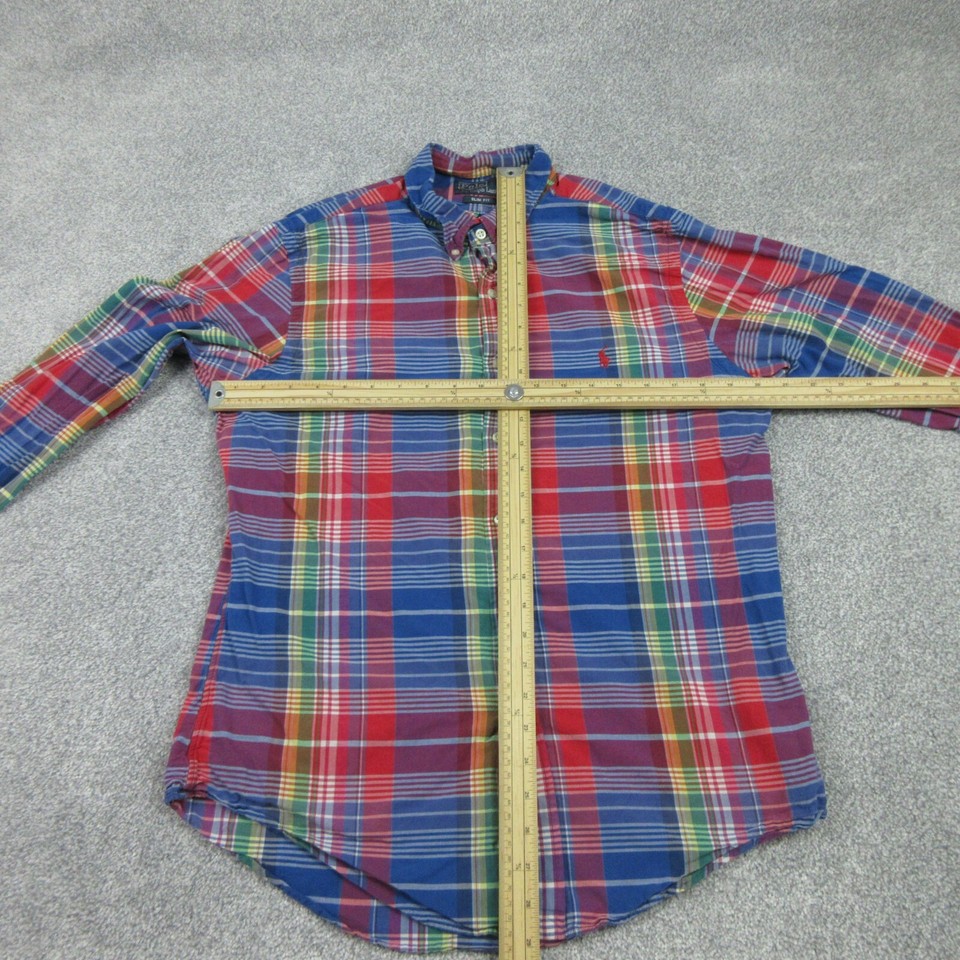 Ralph Lauren Shirt Mens Large Red Blue Plaid RL Pony Long Sleeve Pocket
