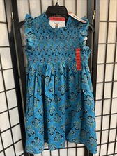 NWT French Connection Youth Girls Cotton Smocked Ruffleneck Lined Dress MEDIUM