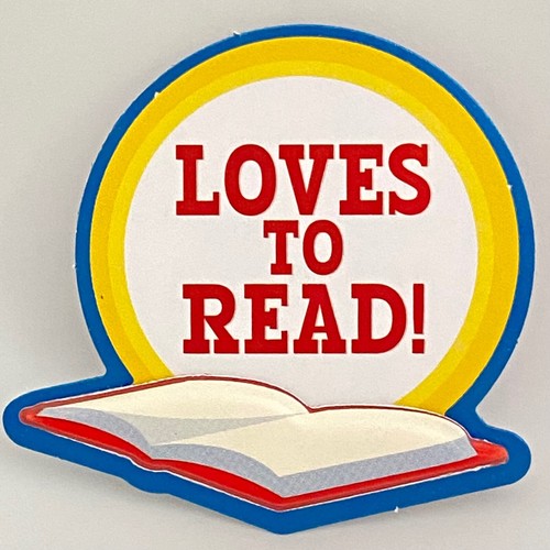 ~NEW~"LOVES TO READ!" Book Red+Yellow+Blue+White School Scrapbooking 3-D Sticker