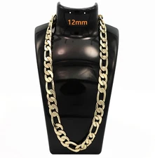 12mm Italian Figaro Link Chain Necklace Bracelet 14k Gold Plated