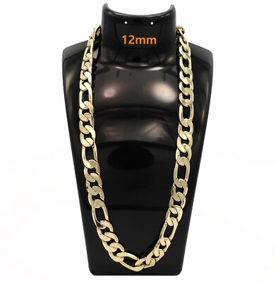 12mm Italian Figaro Link Chain Necklace Bracelet 14k Gold Plated