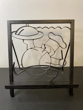 Vintage Cast Iron Cookbook Stand Album Cutting Board Holder Chef Sketch Pattern