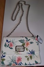 Image of Guess Handbag: White with Pink/Blue & Green Floral Design