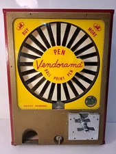 Vintage Rare Metal Body Red Vendorama Coin Op 25¢ Ballpoint Pen Vending Machine