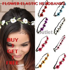 Flower Headband Flower On Top Girls Elastic Headband Natural Look Flowers B3 Flower Headband Flower On Top Girls Elastic Headband Natural Look Flowers B3