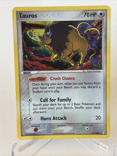 Tauros 12/100 Holo R Pokemon Crystal Guardians Holo SWIRL LP