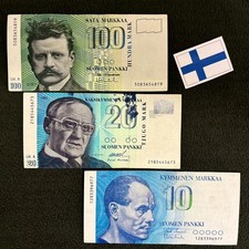 Finland Banknote 10, 20 and 100 Markkaa (1986, 1993) P-113, P-122, P-119