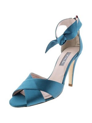 SJP Womens Teal Buckingham Round Toe Stiletto Zip-Up Leather Sandals 39.5 B