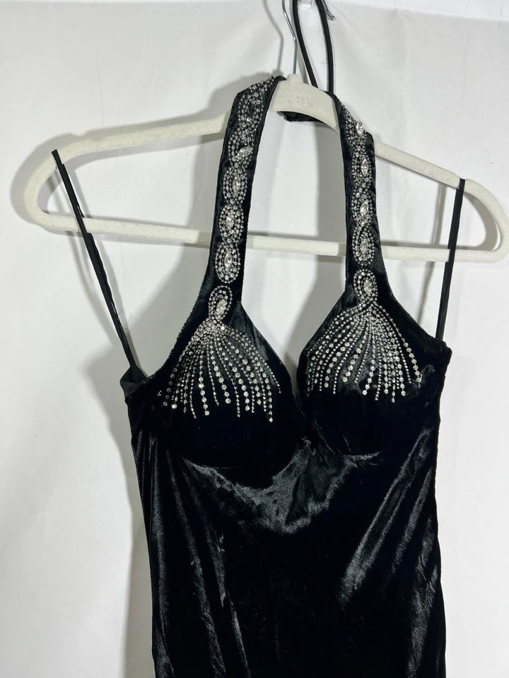 Винтажный 2000-х Emanuel Ungaro шелковая смесь с бретелью через шею платье бархат черный размер 36 США 2 - Изображение 2 из 4