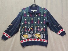 VINTAGE Eagle's Eye Hand Knit Cardigan Sweater 1989 size M  Animals Geese Goose