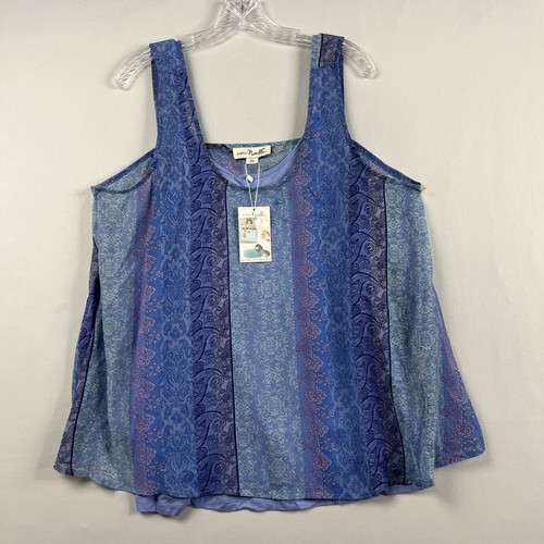 Simply Noelle Tank Top size XXL Flowy Cami Blue Striped Paisley Resort Beach New