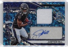 2019 Panini Spectra Aspiring Neon Blue Prizm 50/99 Justice Hill Patch Auto 15t4