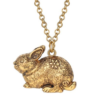 Easter Antique Rose Gold/Silver Plated Rabbit Bunny Pendant Necklace Metal Pet J