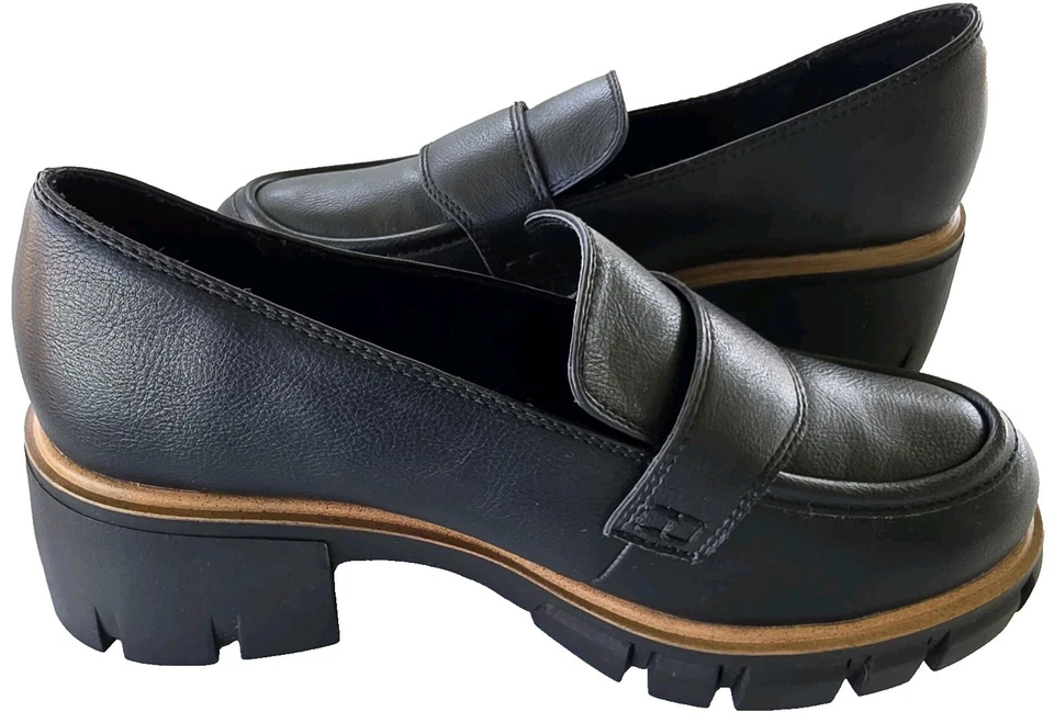 Mocasines de plataforma negros MIA Robbin suela gruesa tacón bloque WM's talla 7,5 usados en excelente estado Foto 2 de 4