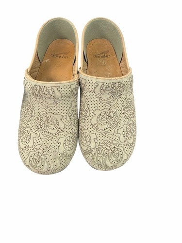 Dansko Cream Floral Laser-Cut Leather Clogs