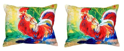 Pair of Betsy Drake Red Rooster No Cord Pillows 16 Inch X 20 Inch