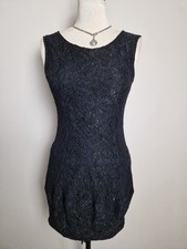 Warehouse Little Black Lace Mini Dress UK 10 Textured Bodycon Zip Up 