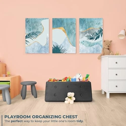 SORBUS Storage Ottoman Bench Collapsible/Folding Chest Cover Faux Suede Black - Image 3 of 4