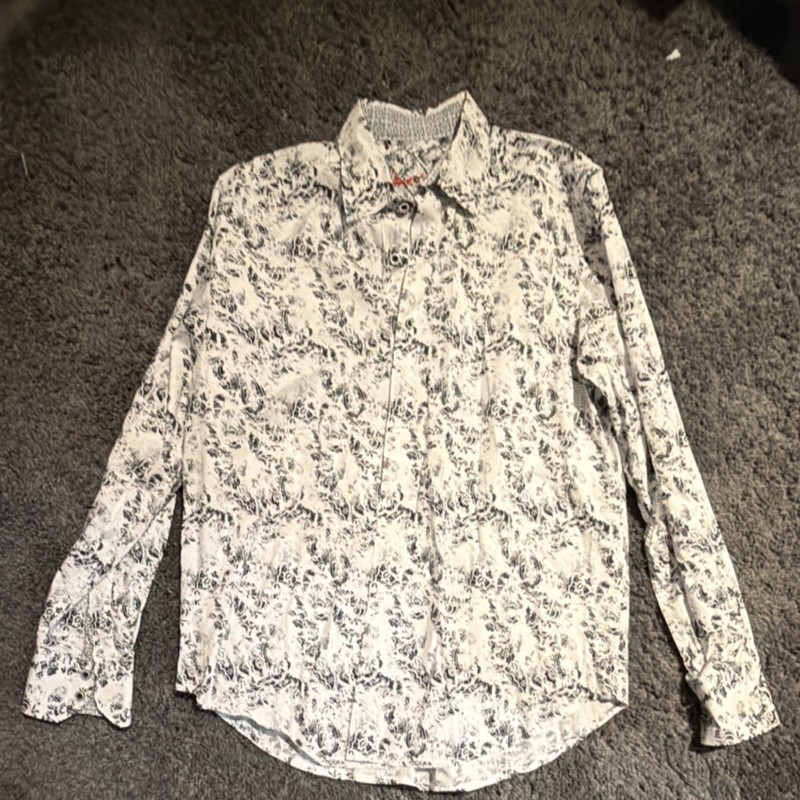Robert Graham Classic Fit Paisley Button-Up Shirt White Black Cotton M