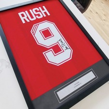 Ian Rush #9 Signed Print Framed Shirt Jersey Liverpool 1995/96