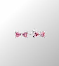 Genuine Pandora Sparkling Pink Bow Stud Earrings Sterling Silver