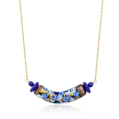 Ross-Simons IT Blue Murano Glass Floral Ncklc in 18k Gold Plate 18 inches