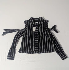 MILLY Riley Cold Shoulder Striped Cotton Top Women's Size 4 - New with Tags