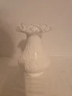 Vintage Fenton Vase Silver Crest Spanish Lace Milk Glass Ruffled Embossed 8”